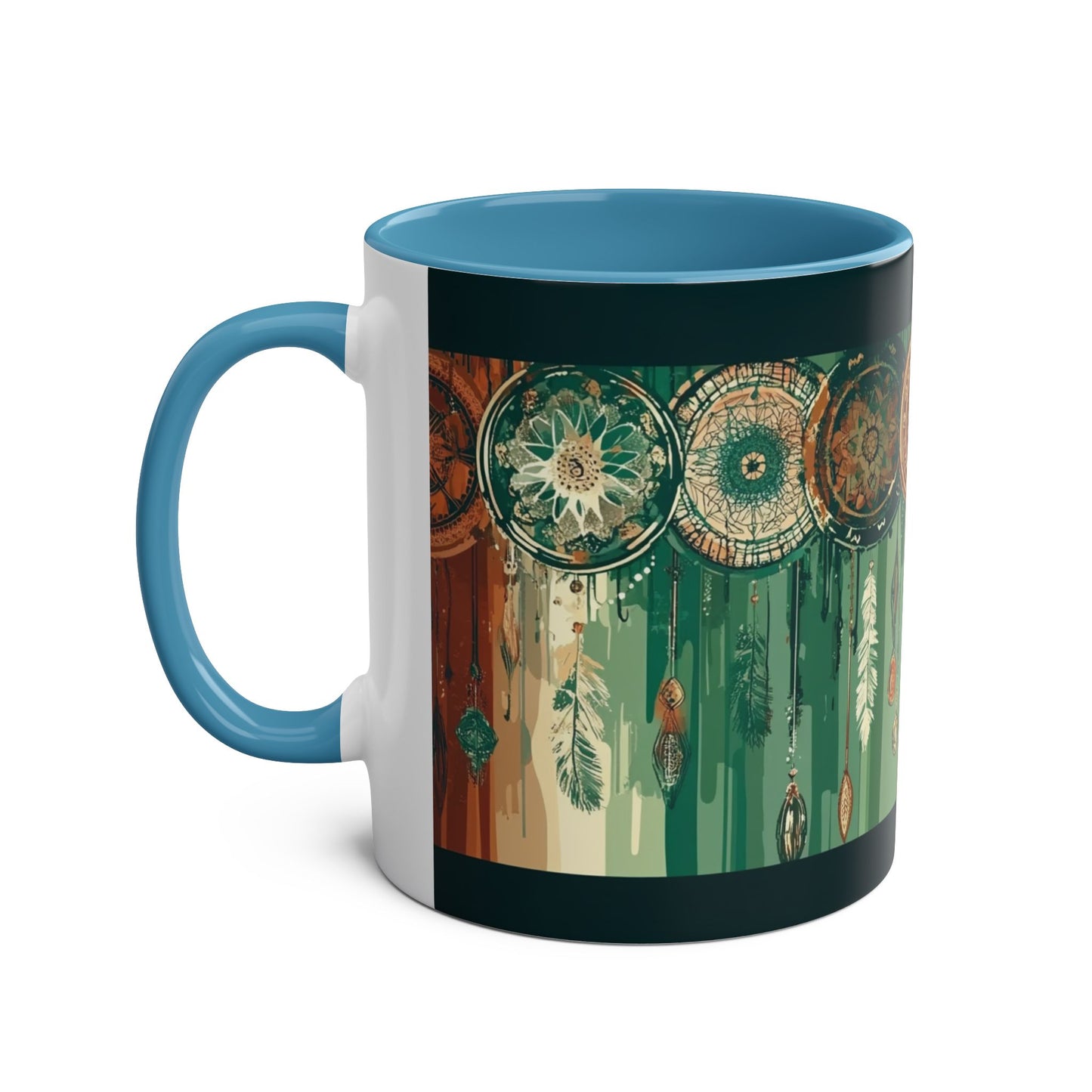 Dreamcatcher Two-Tone Coffee Mug, Boho Mug, Gift for Her, Home Decor, Coffee Lover's Mug, Unique Kitchenware