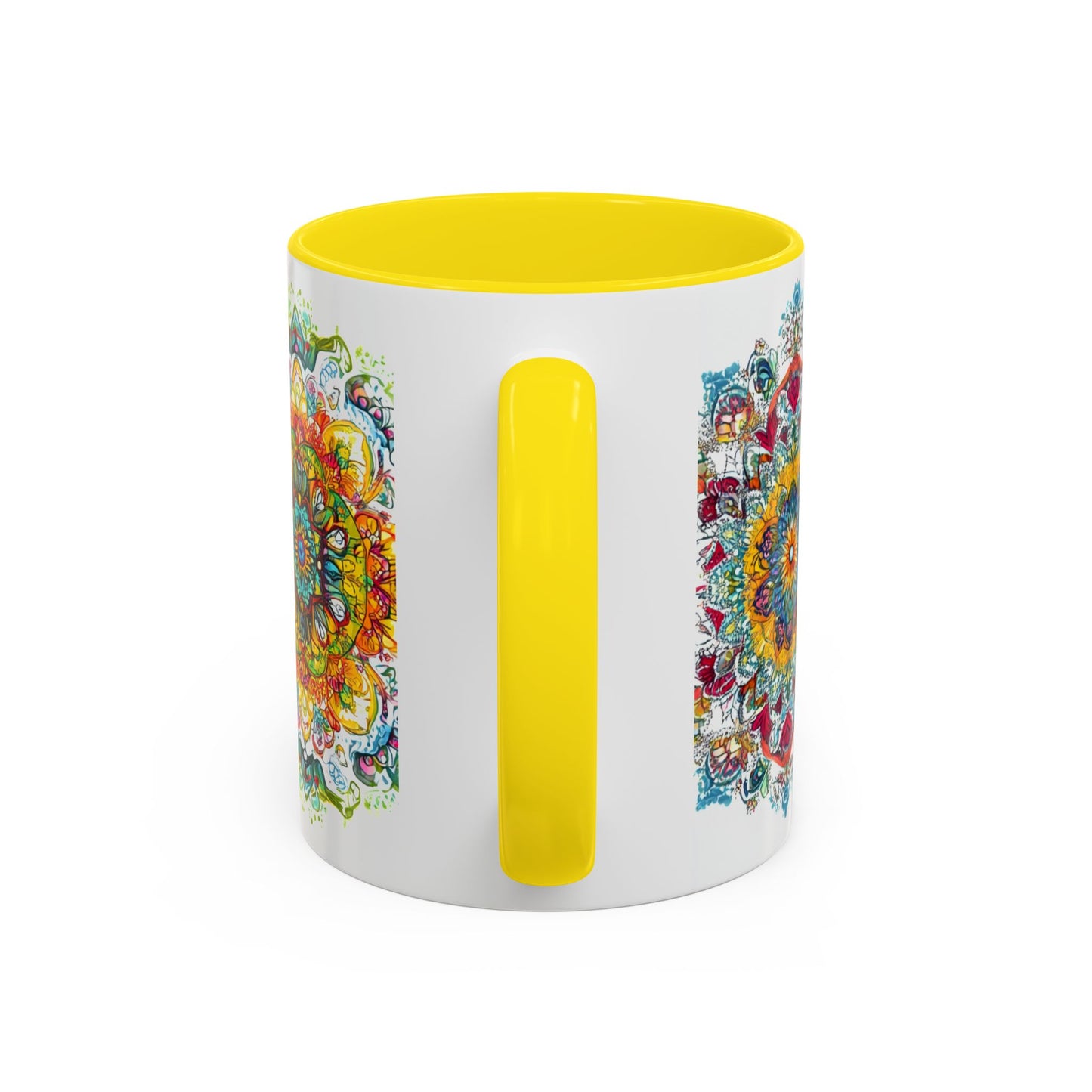 Boho Floral Accent Coffee Mug Colorful Mandala Design.