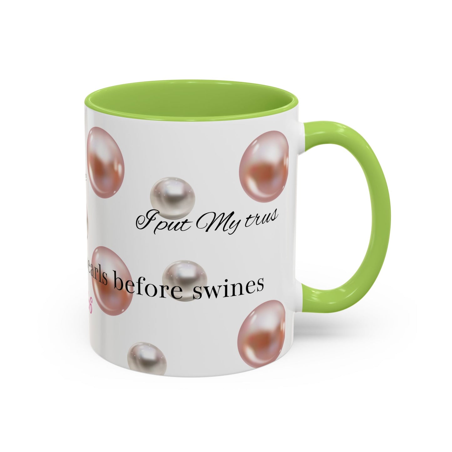 Elegant Inspirational Coffee Mug with Pearls, Unique Gift for Friends, Spiritual Reminder.