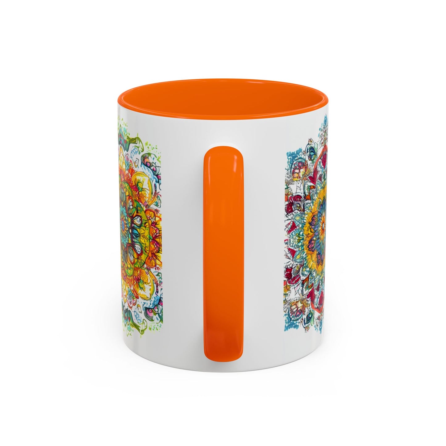 Boho Floral Accent Coffee Mug Colorful Mandala Design.