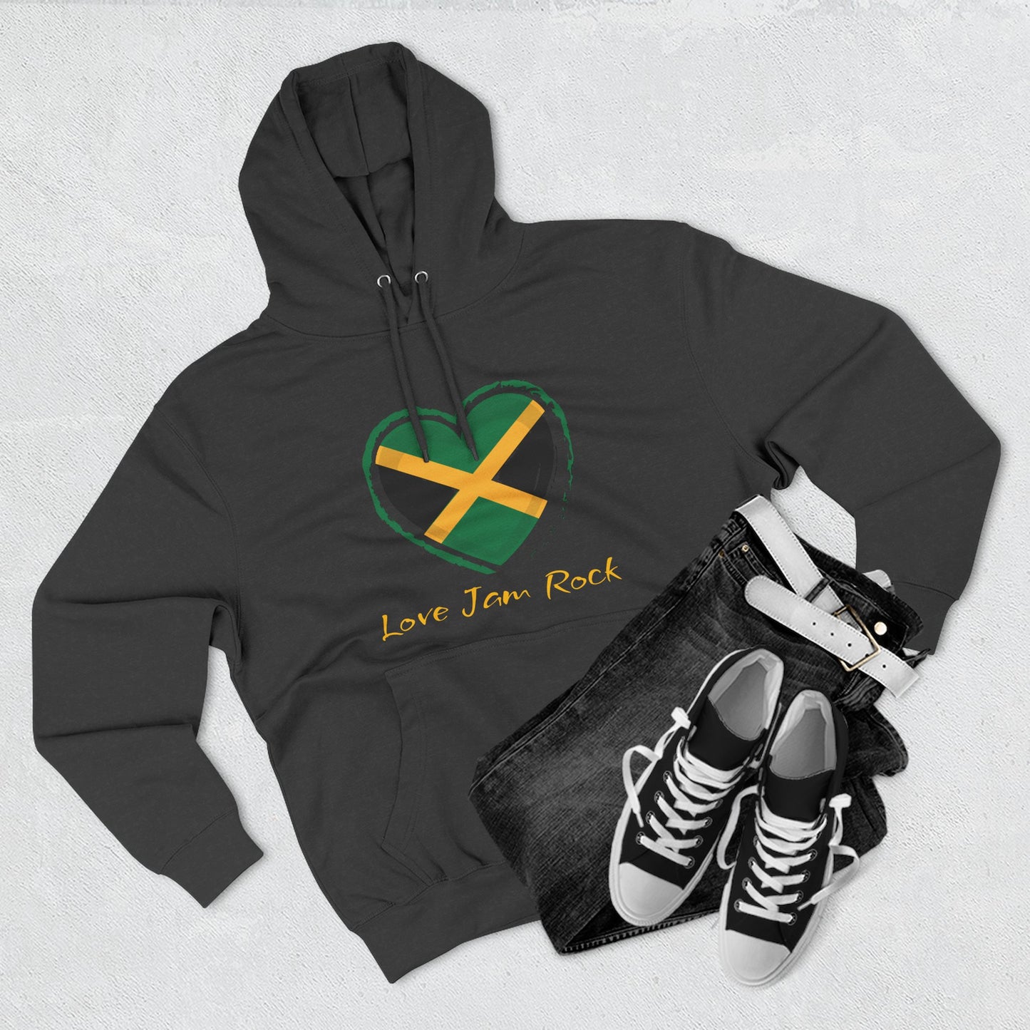 Jamaican Love Fleece Hoodie, Cosy Black Sweatshirt