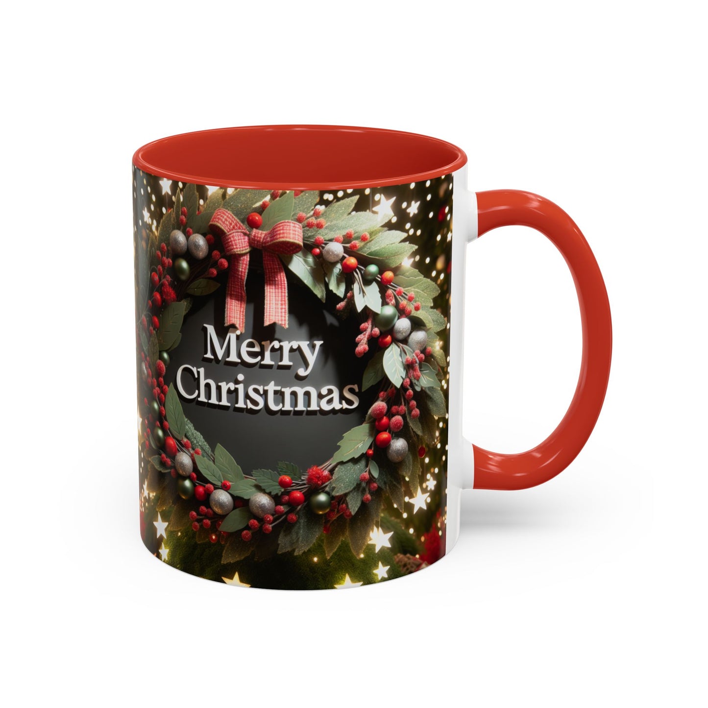 Christmas Coffee Mug with Wreath Design.