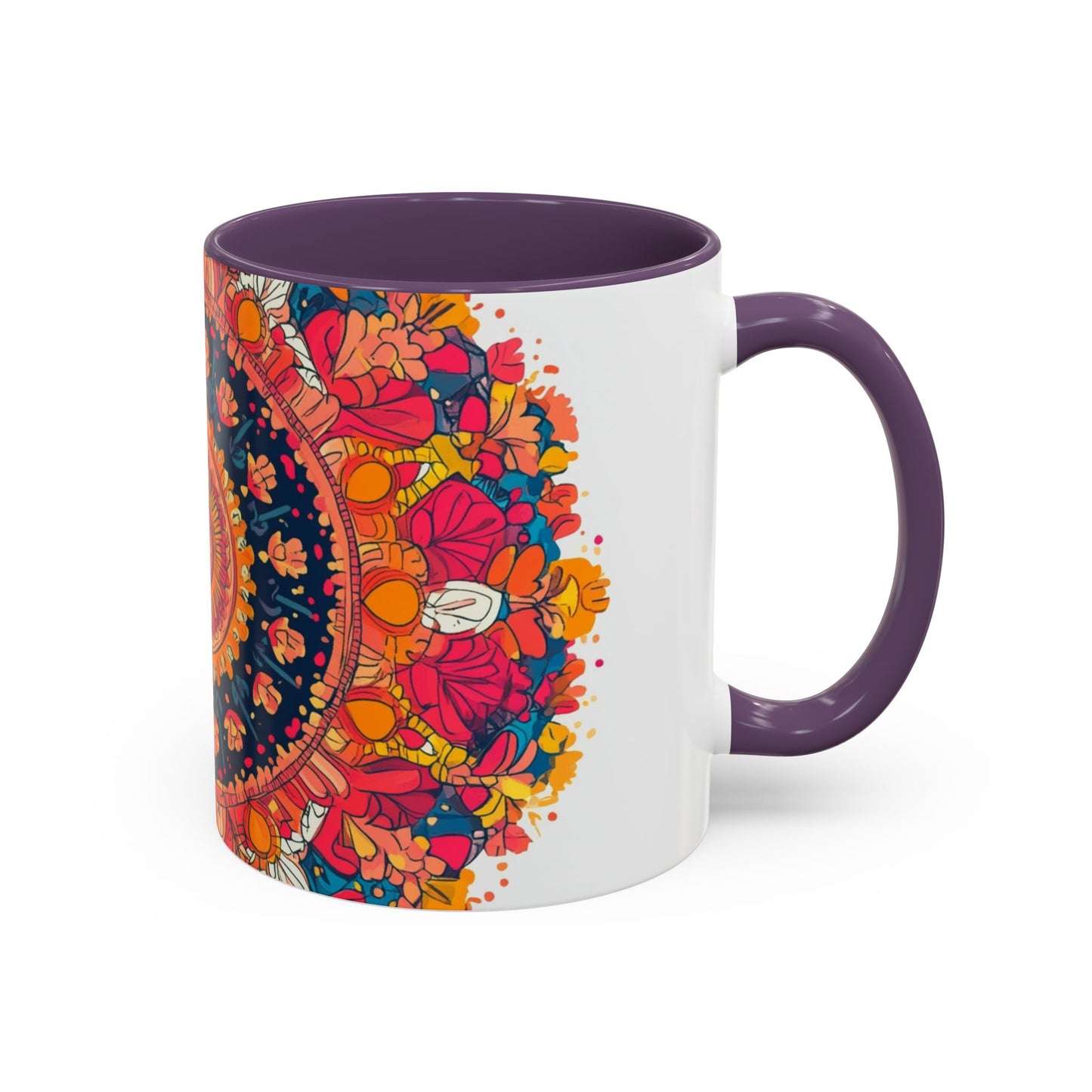 Vibrant Mandala Coffee Mug, Colorful Floral Drinkware.