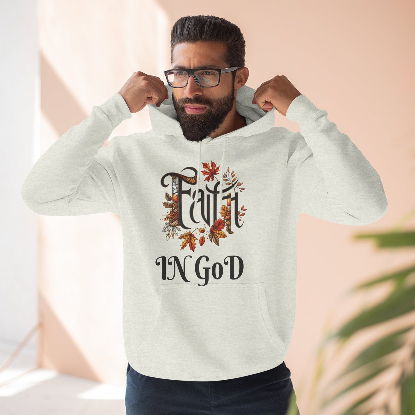 Faith in God Three-Panel Fleece Hoodie - Cozy Inspirational Sweatshirt, Fall Fashion, Gift for Her, Faith-Based Apparel, Christian Style