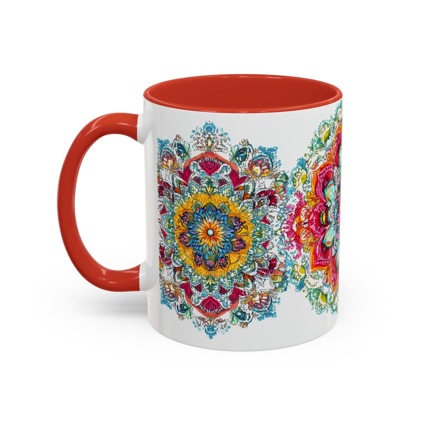 Boho Floral Accent Coffee Mug Colorful Mandala Design.