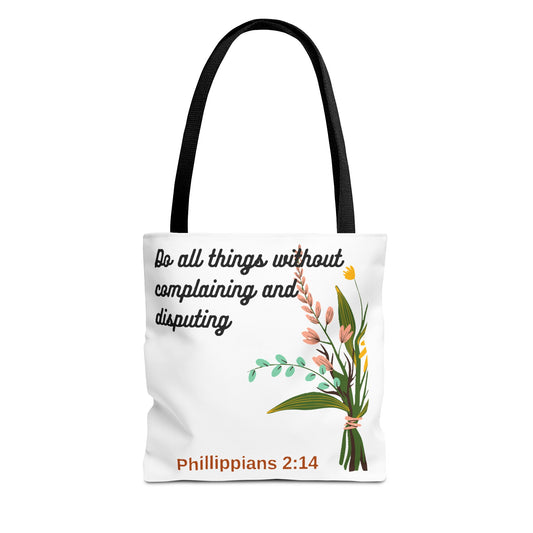 Inspirational Floral Tote Bag, Bible Verse Tote, Philippians 2:14 Bag.