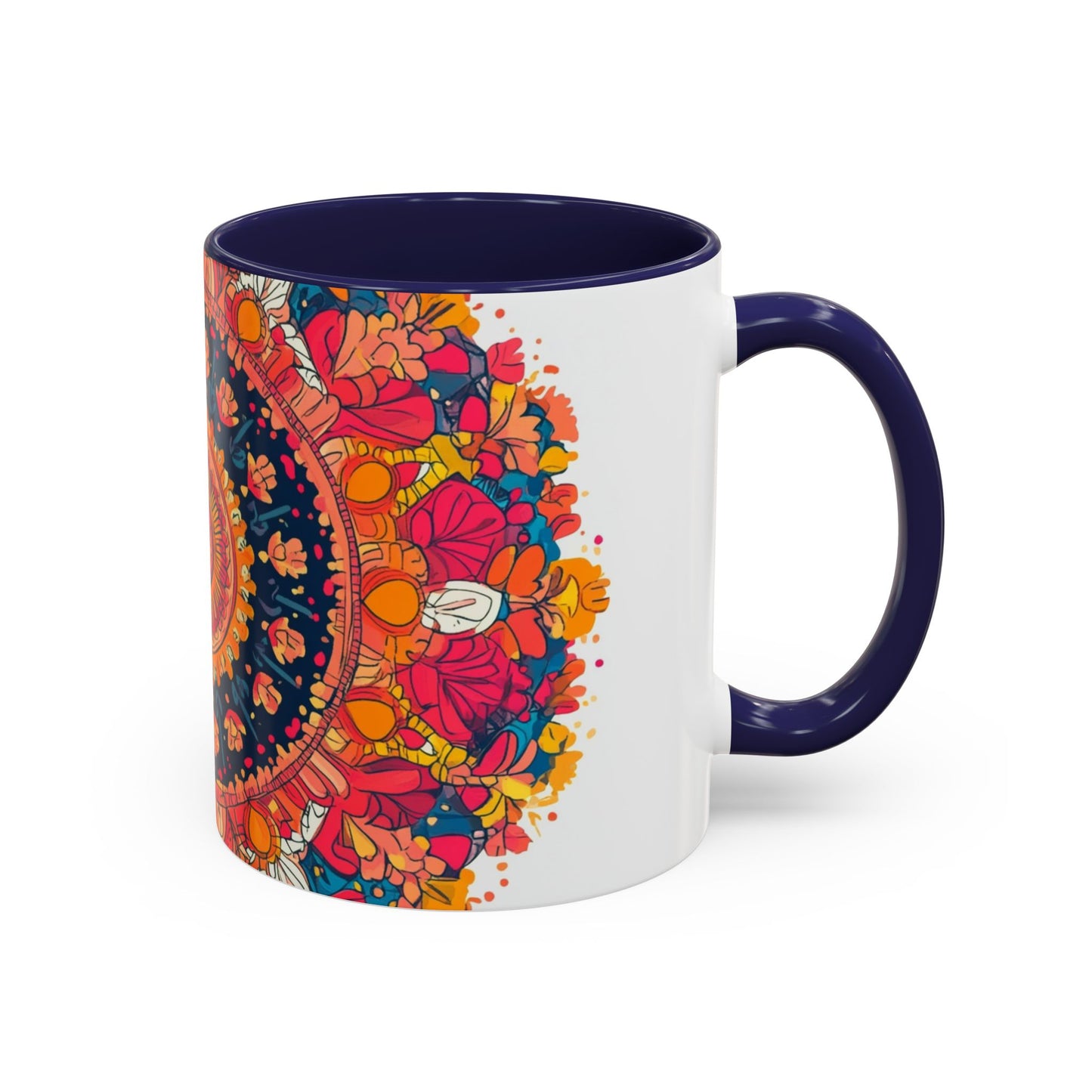 Vibrant Mandala Coffee Mug, Colorful Floral Drinkware.