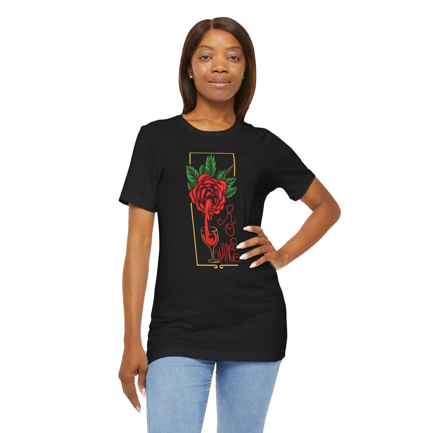 Rose Wine Unisex Tee, Perfect for Wine Lovers, Gifts for Her, Casual Date Night, Summer Apparel, Floral Graphic Shirt