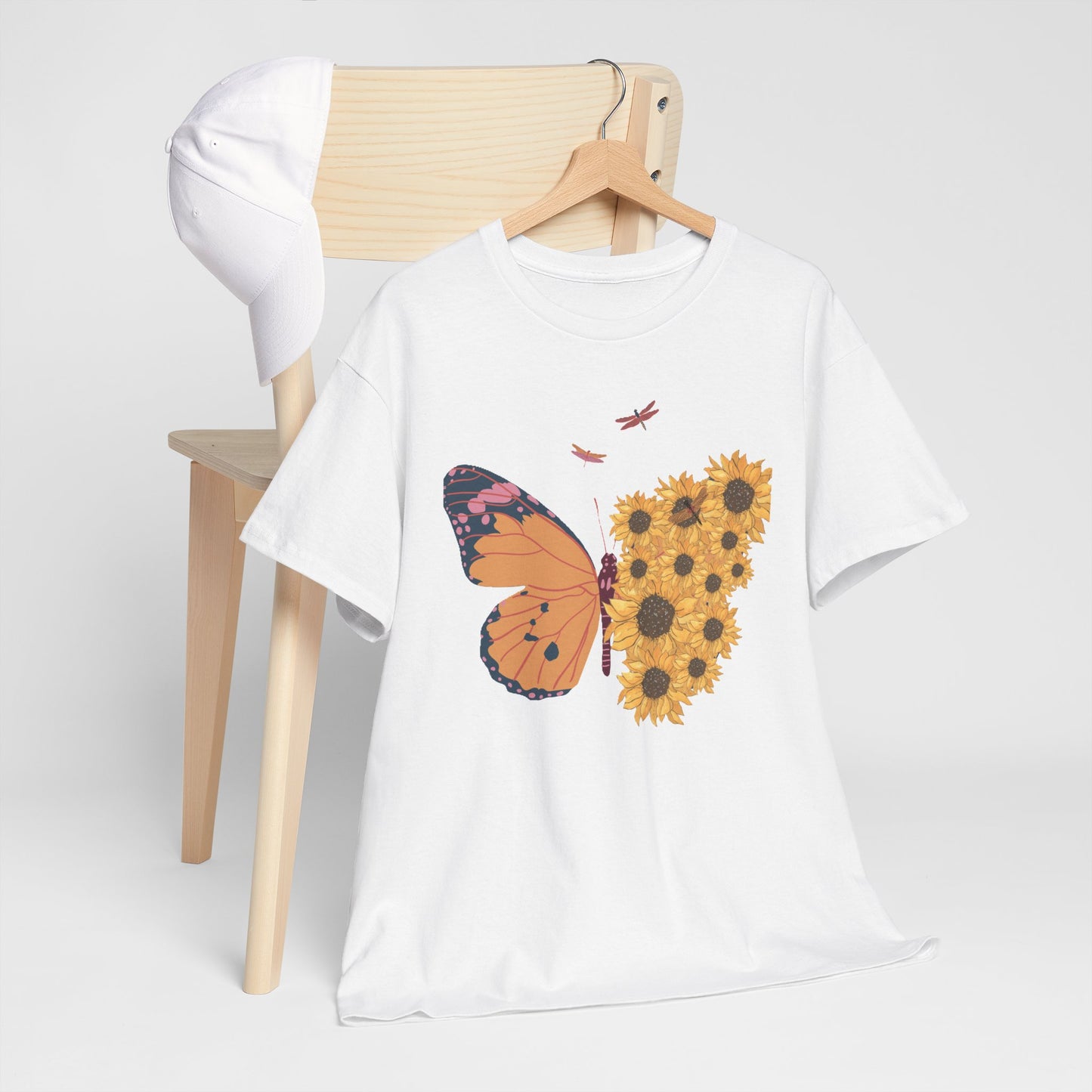 Butterfly and Sunflowers Unisex Heavy Cotton Tee.