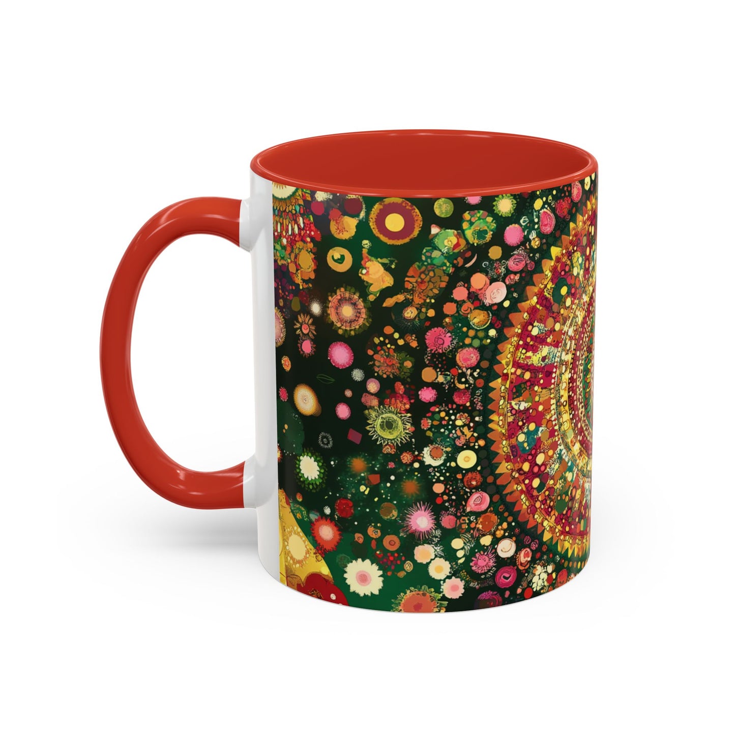 Vibrant Mandala Accent Coffee Mug, Colorful Drinkware.