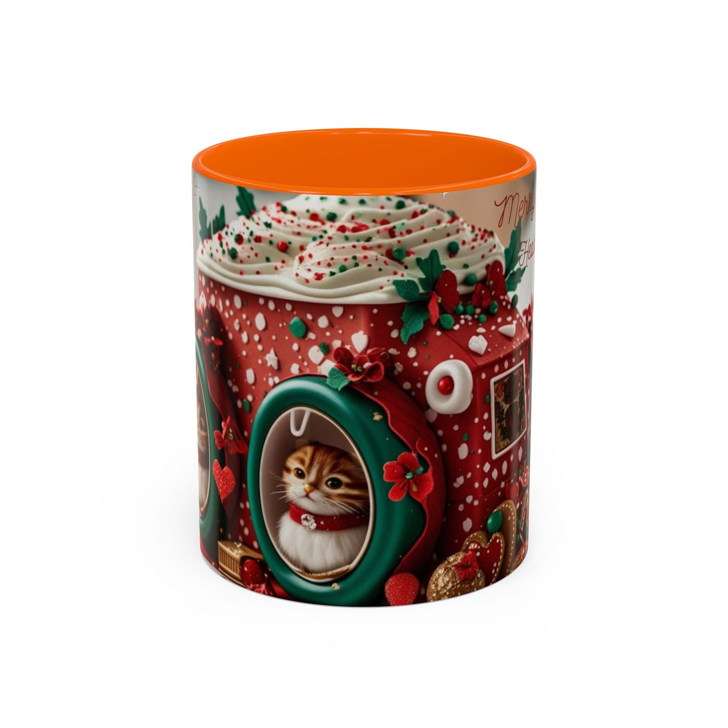 Festive Cat Coffee Mug, Holiday Gift, Christmas Coffee Cup.