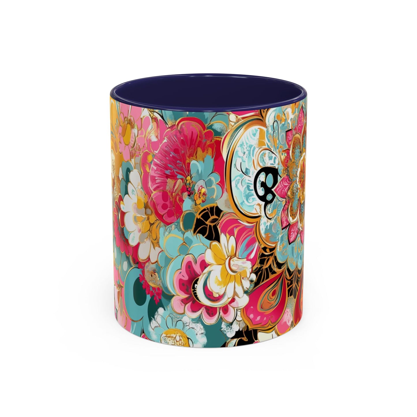 Vibrant Floral Accent Boho Coffee Mug, Floral.