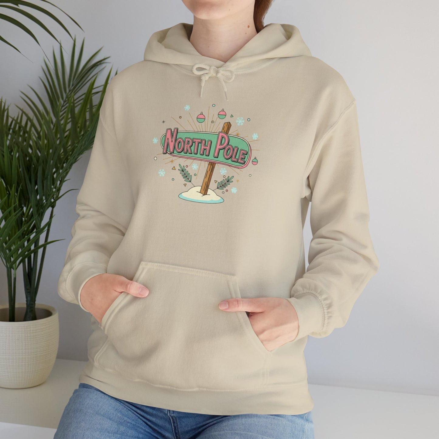 Retro North Pole Sign Hoodie, mid century Christmas