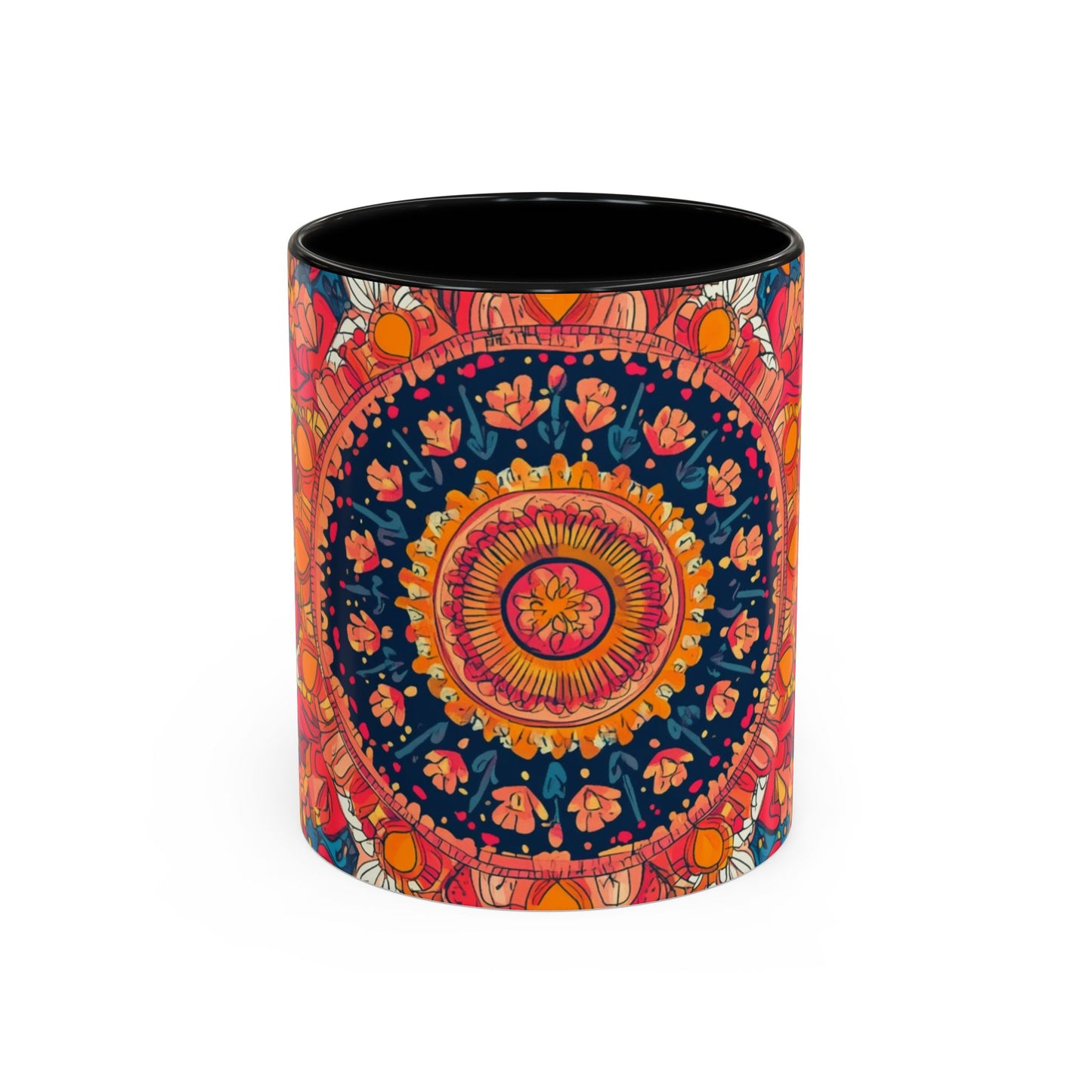 Vibrant Mandala Coffee Mug, Colorful Floral Drinkware.
