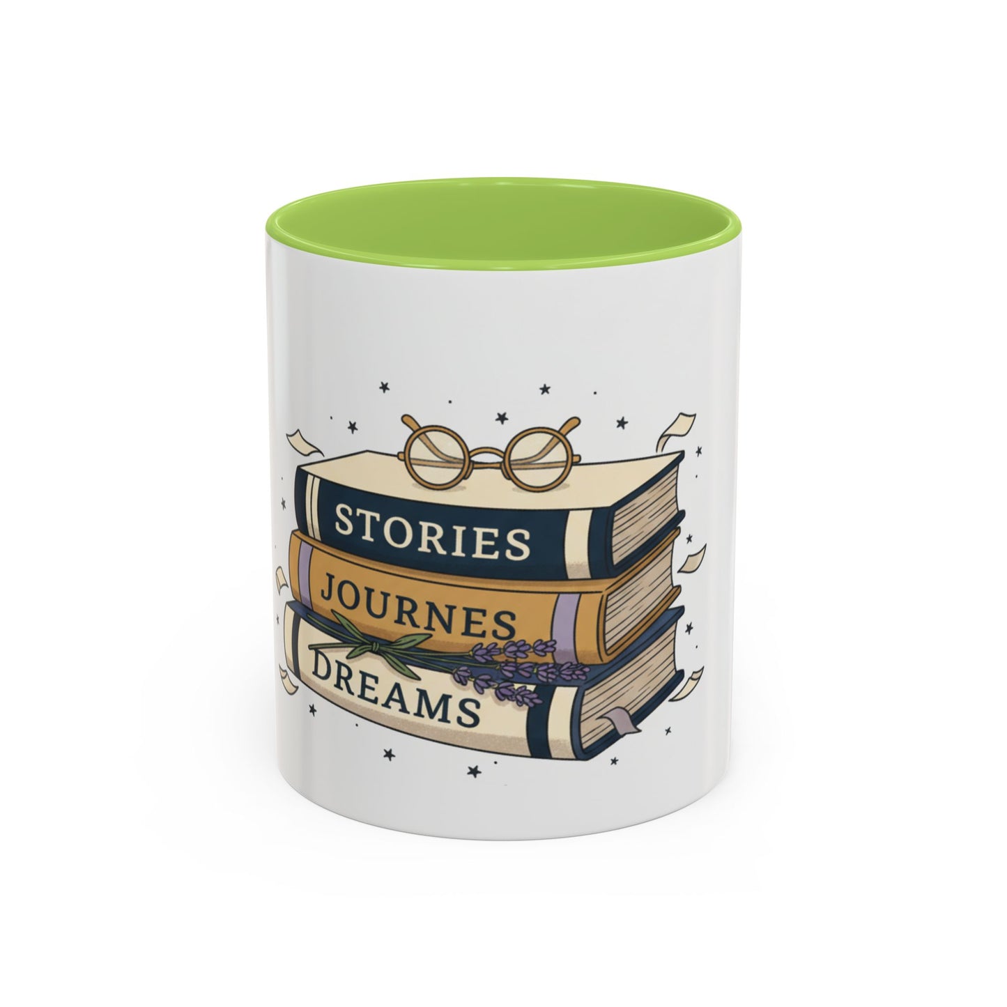 Stack of Books "Stories Journeys Dreams" Accent Mug