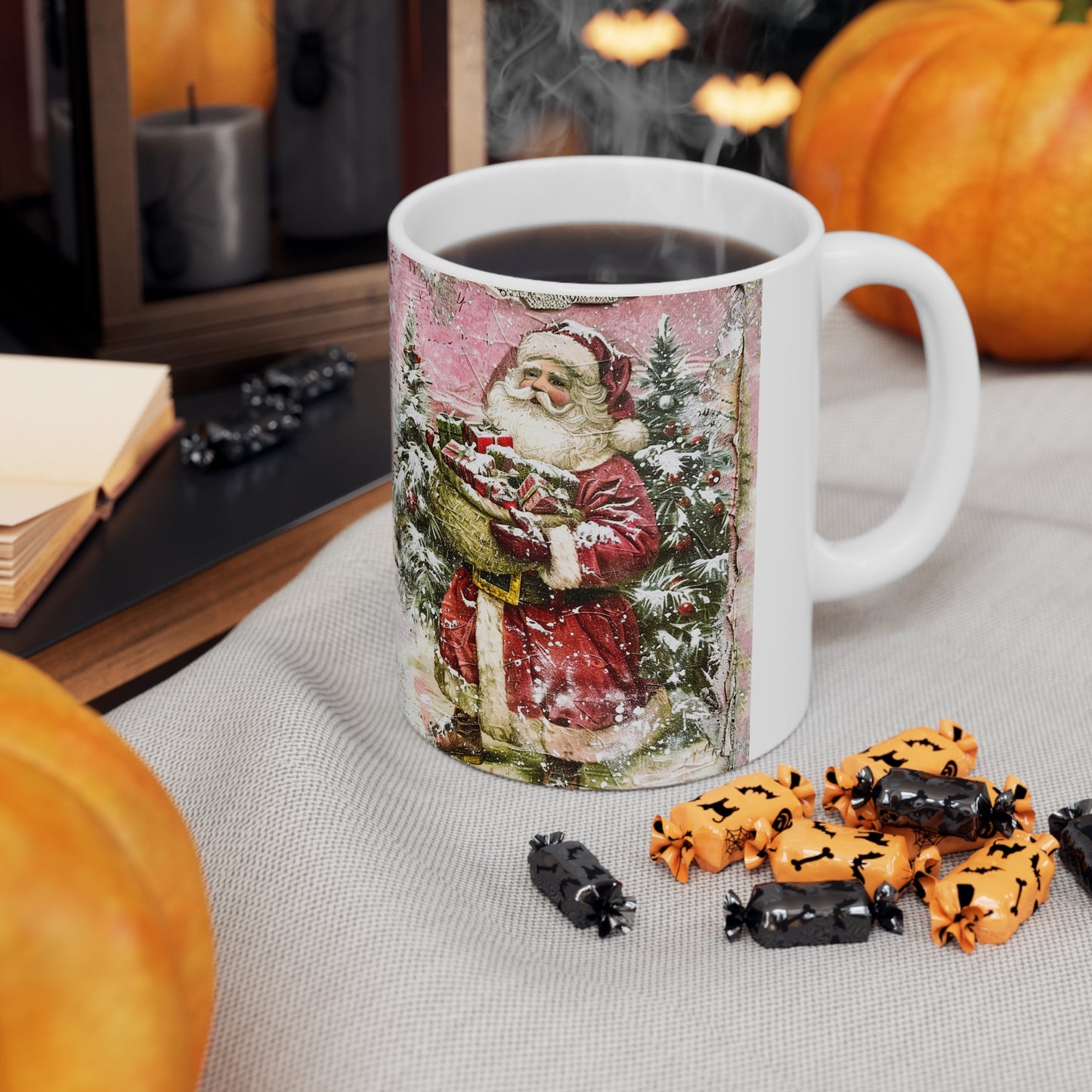 Vintage Santa Ceramic Coffee Cups - Holiday Cheer Mugs (11oz & 15oz)