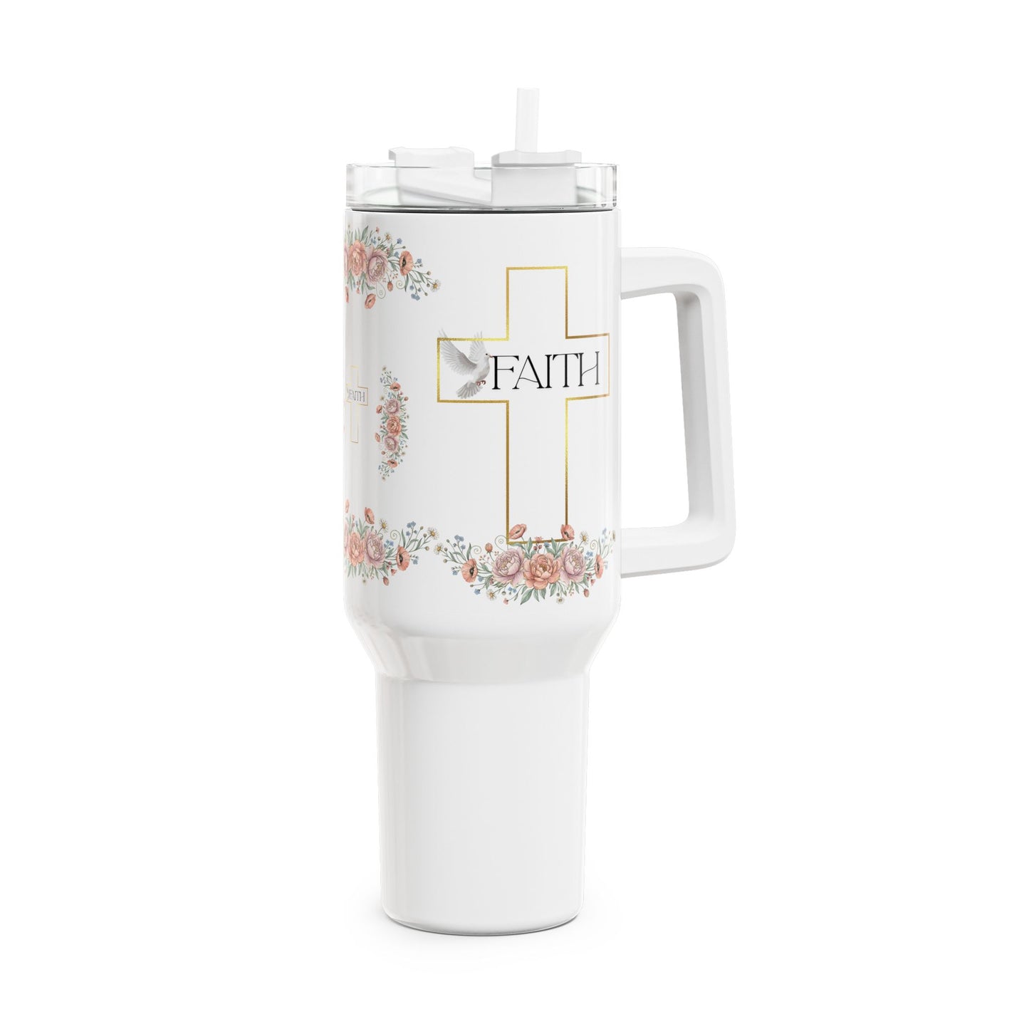 Faith Cross Floral Tumbler Large Insulated Christian Travel Mug