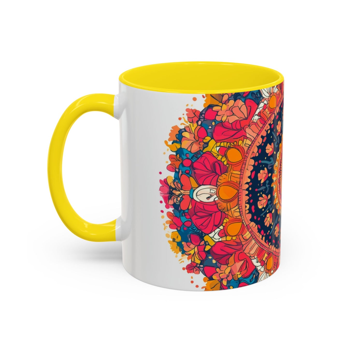 Vibrant Mandala Coffee Mug, Colorful Floral Drinkware.