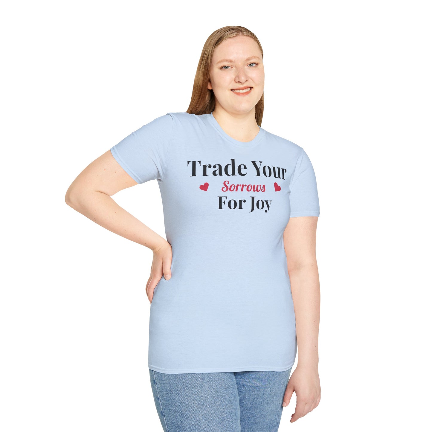 Inspirational Unisex Softstyle T-Shirt - 'Trade Your Sorrows for Joy'