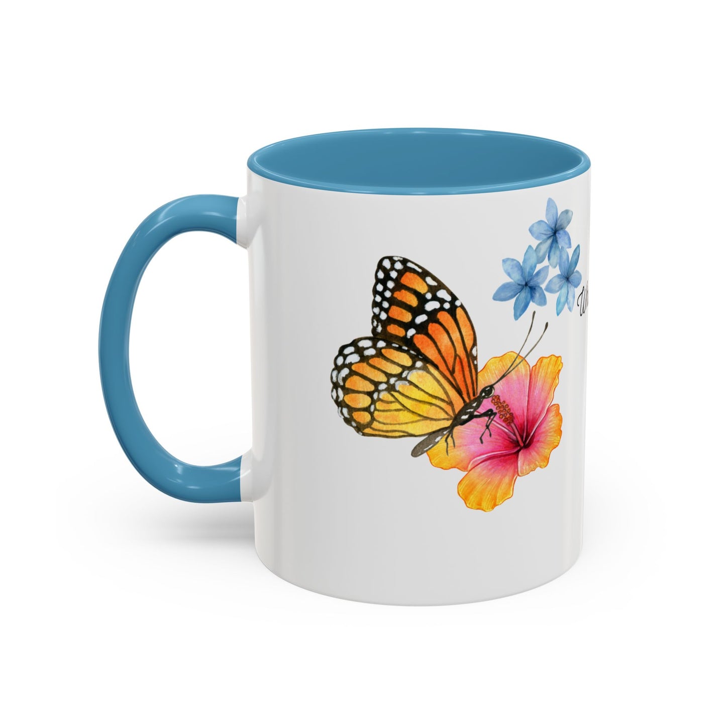 Inspirational Accent Mug - Butterfly Design, with Motivational words.