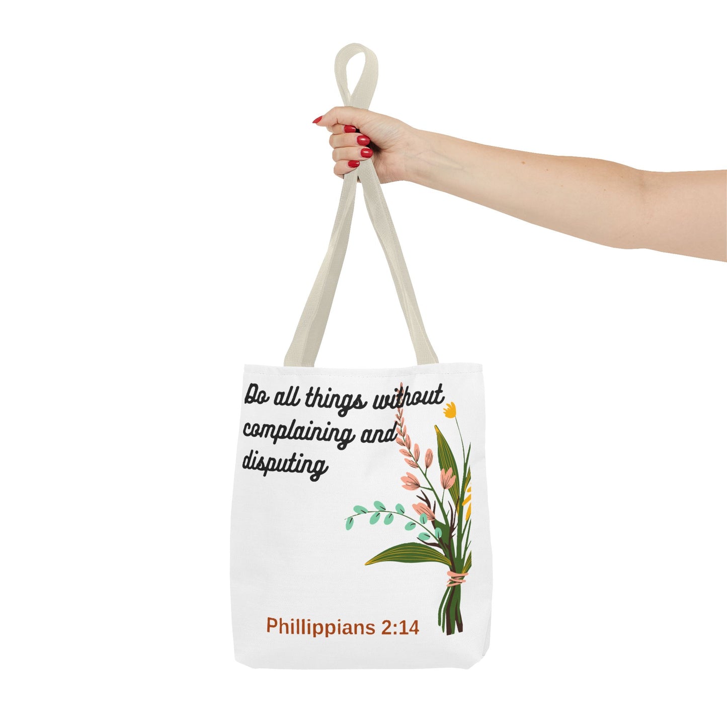 Inspirational Floral Tote Bag, Bible Verse Tote, Philippians 2:14 Bag.