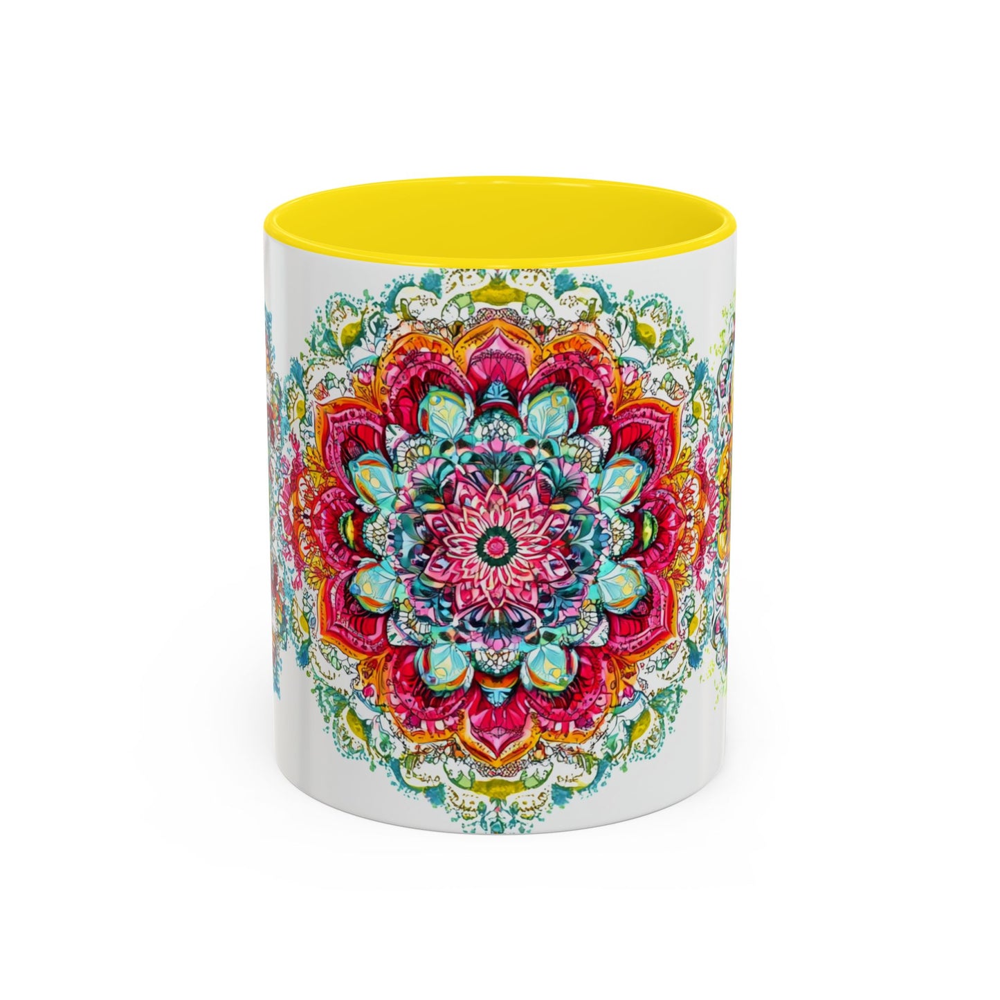 Boho Floral Accent Coffee Mug Colorful Mandala Design.