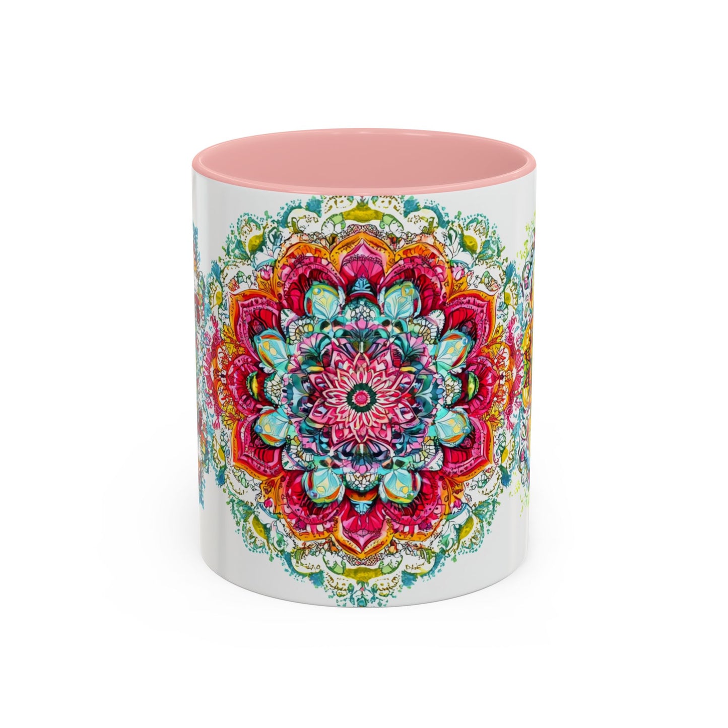Boho Floral Accent Coffee Mug Colorful Mandala Design.
