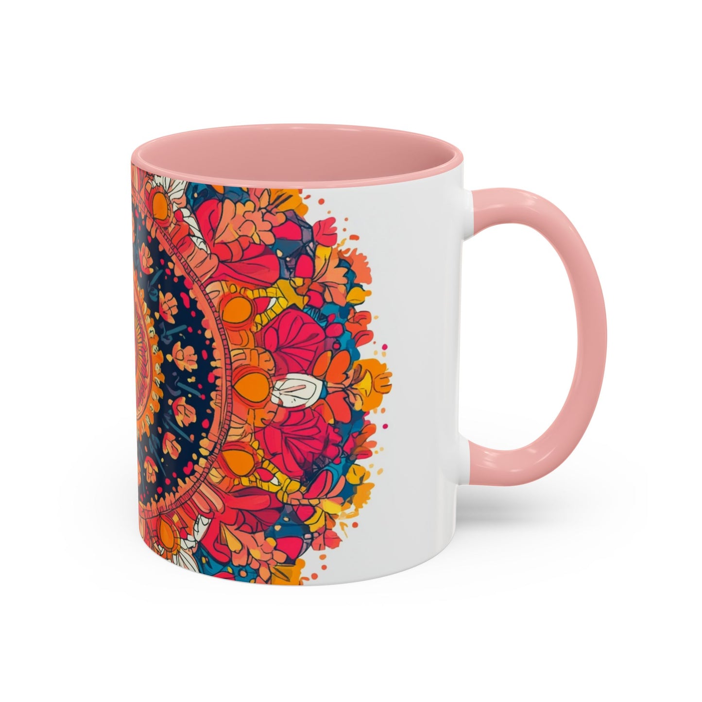 Vibrant Mandala Coffee Mug, Colorful Floral Drinkware.