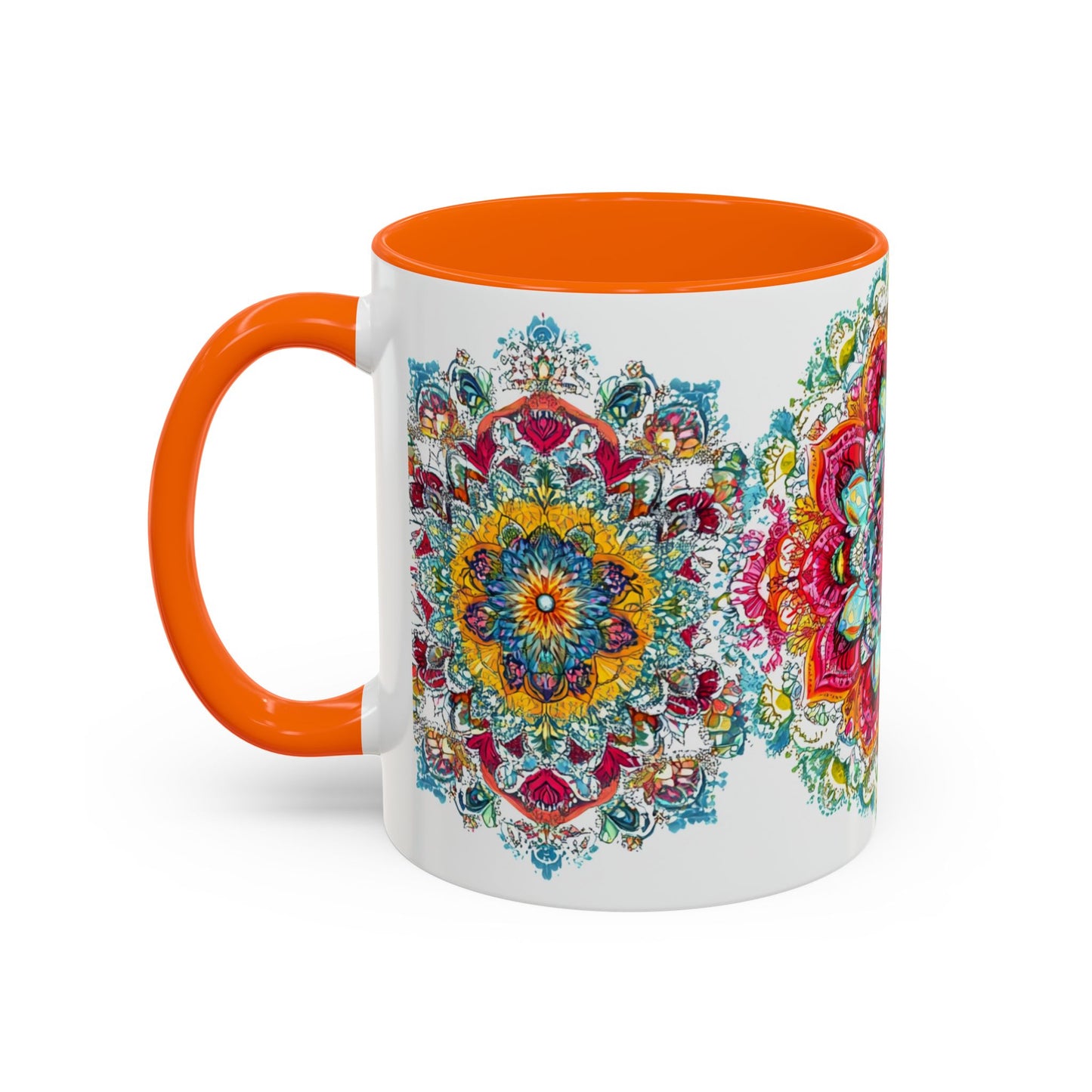 Boho Floral Accent Coffee Mug Colorful Mandala Design.