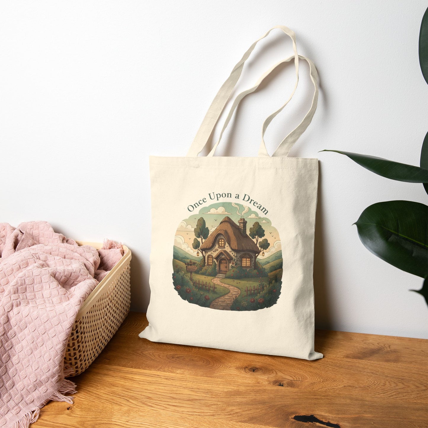 Cozy Winter Village Tote | fantasy forest illustration, storybook winter
