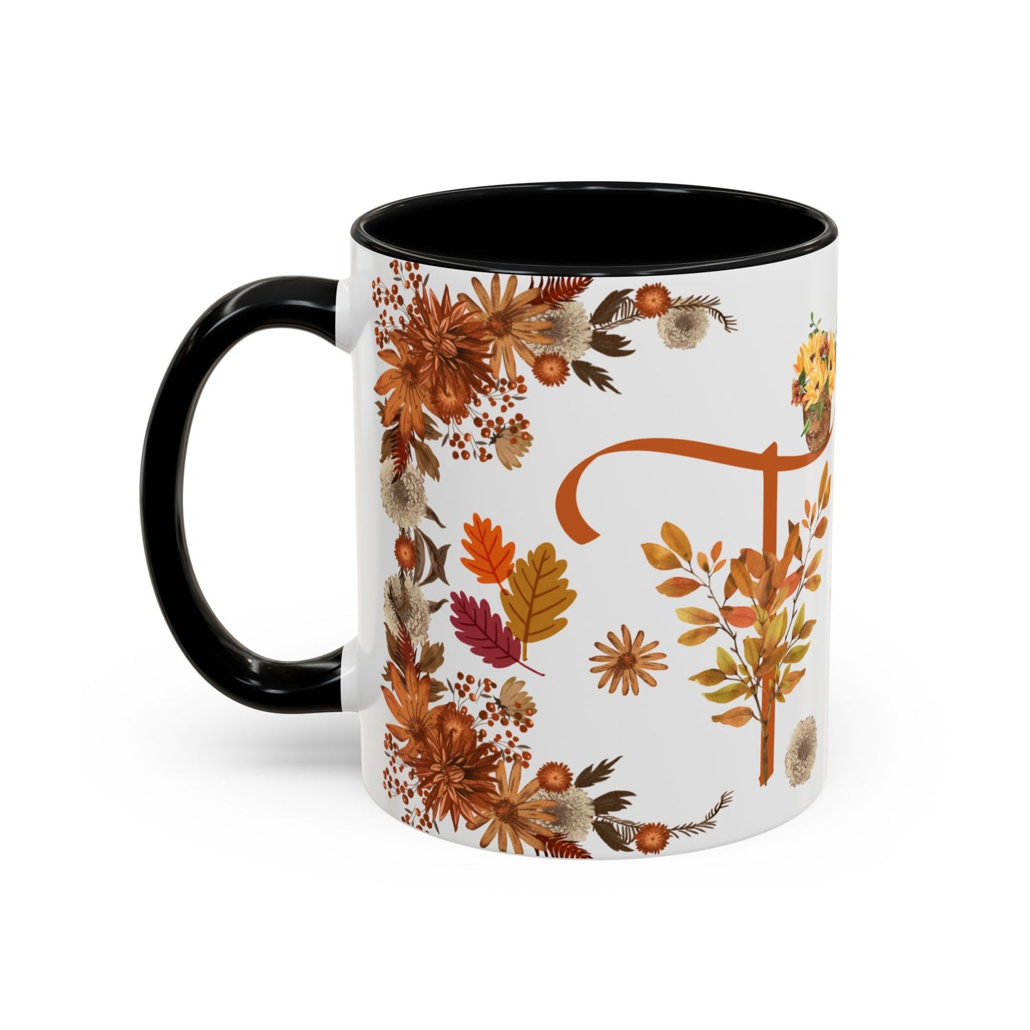 Fall Floral Accent Coffee Mug, Autumn Drinkware, Seasonal Gift, Hello Autumn.