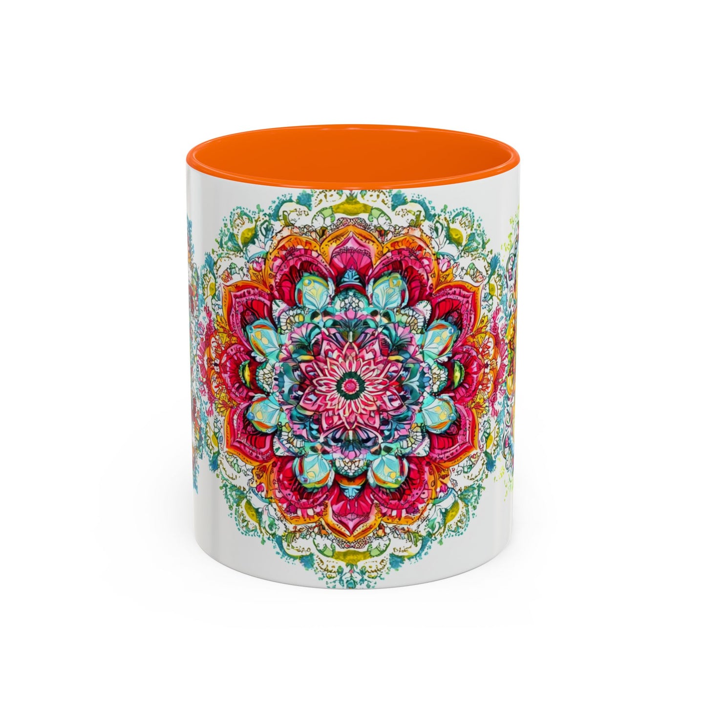 Boho Floral Accent Coffee Mug Colorful Mandala Design.