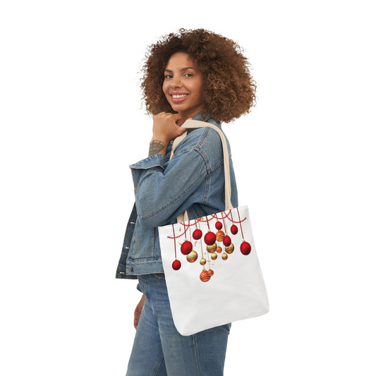 Holiday Ornament Canvas Tote — Red & Gold Christmas Baubles