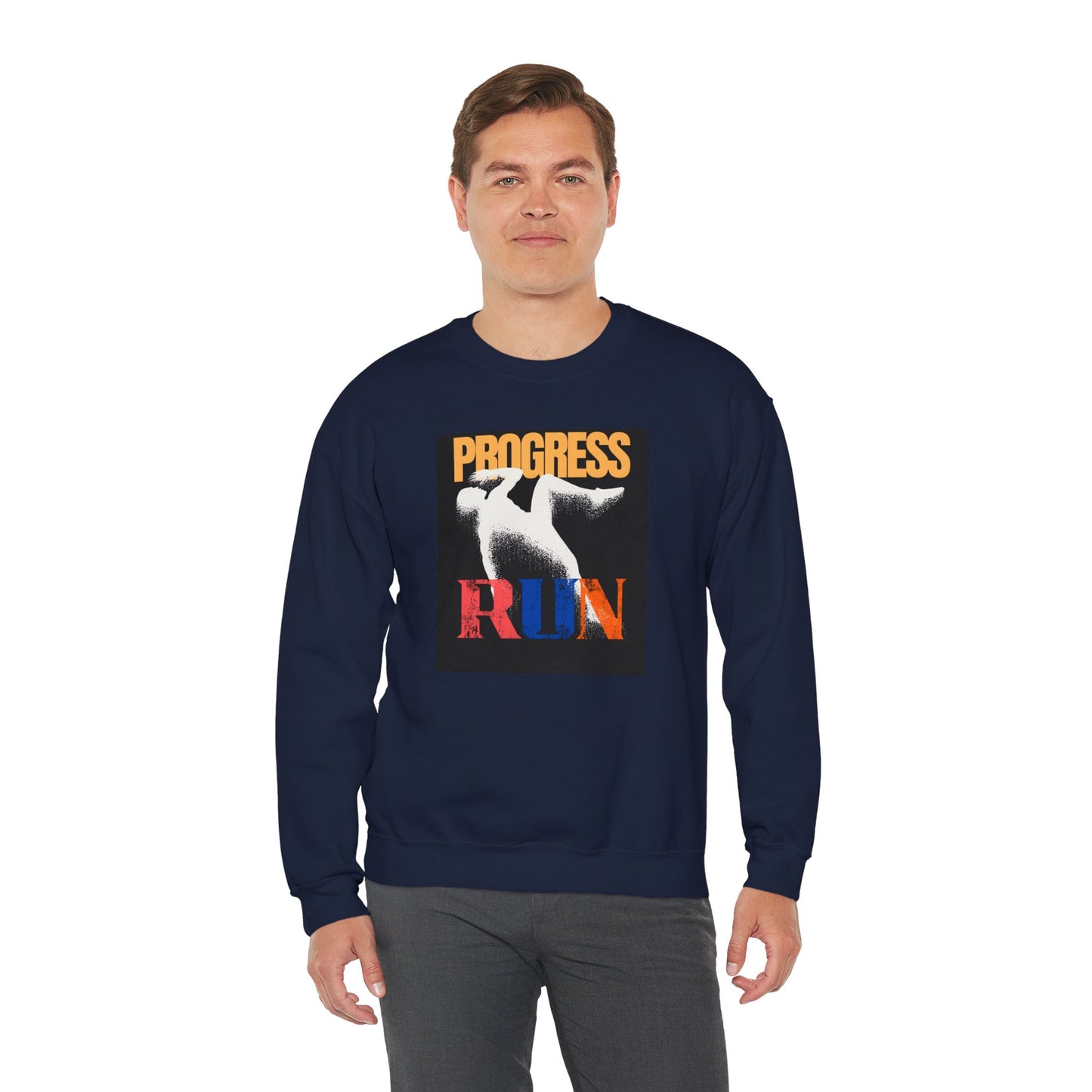 Stylish Progress RUN Crewneck Sweatshirt - Perfect Gift for Athletes, Casual Wear, Unisex Fashion, Running Enthusiasts, Sports Apparel