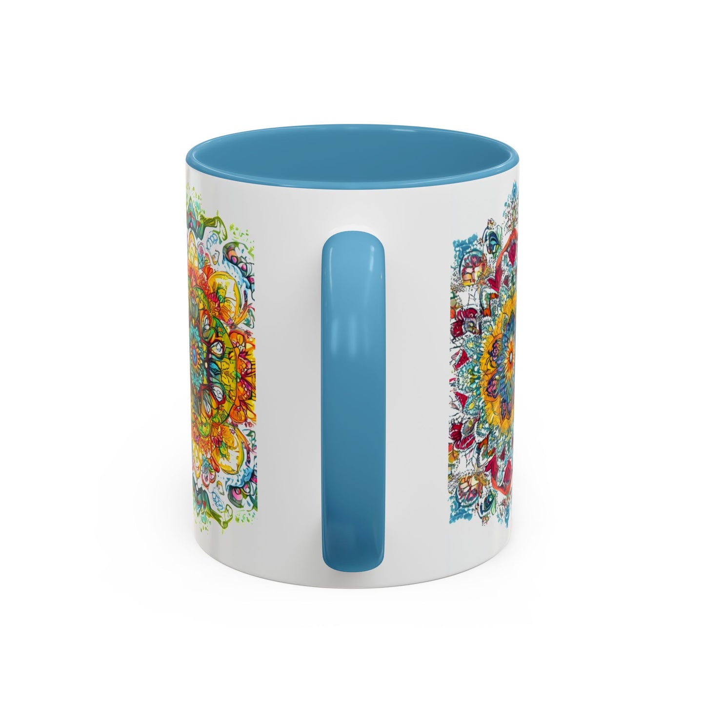 Boho Floral Accent Coffee Mug Colorful Mandala Design.