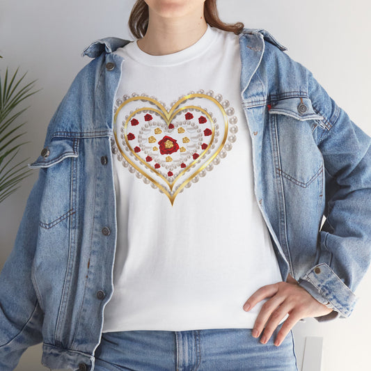 Heartfelt Unisex Heavy Cotton Tee, Cute Heart Design Shirt.