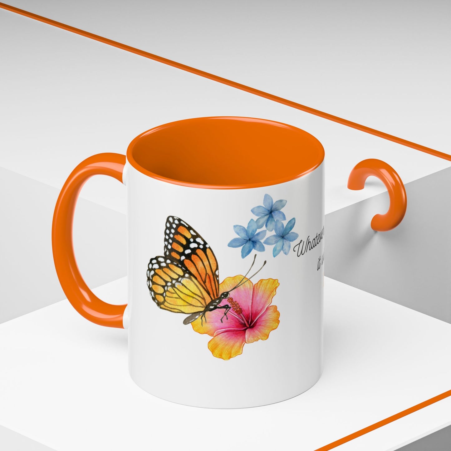 Inspirational Accent Mug - Butterfly Design, with Motivational words.