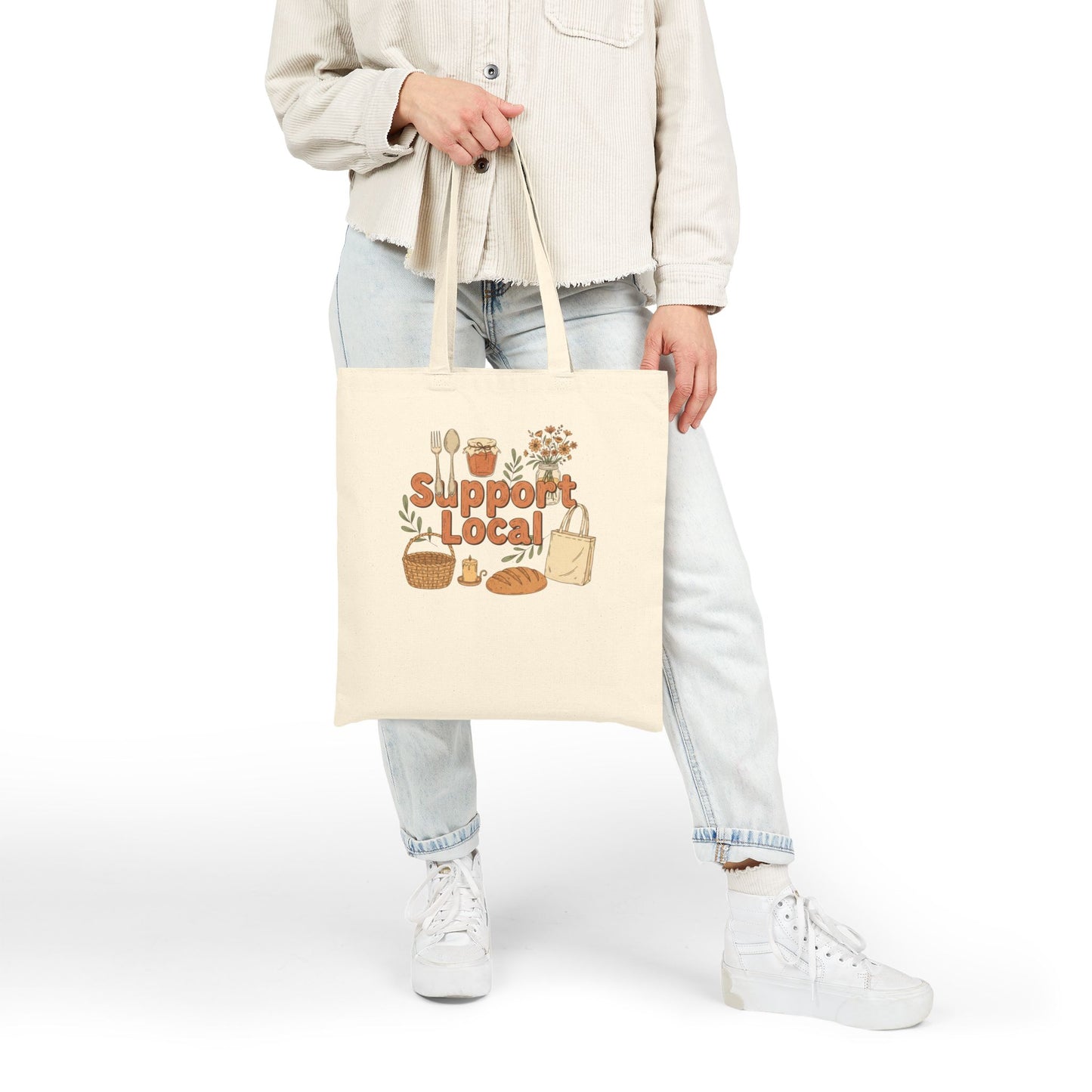 Support Local Cotton Canvas Tote Bag — 'Support Local' Market Shopper Tote