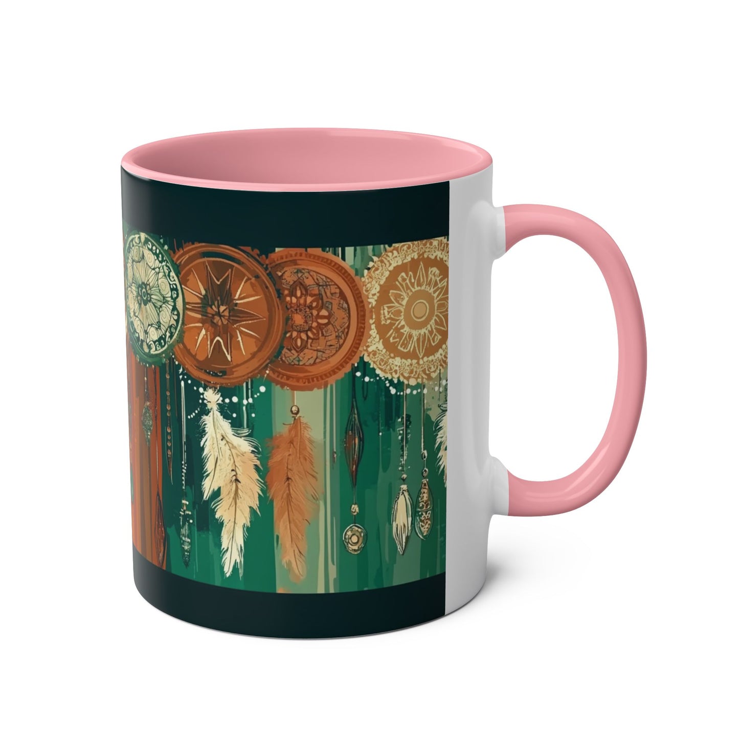 Dreamcatcher Two-Tone Coffee Mug, Boho Mug, Gift for Her, Home Decor, Coffee Lover's Mug, Unique Kitchenware