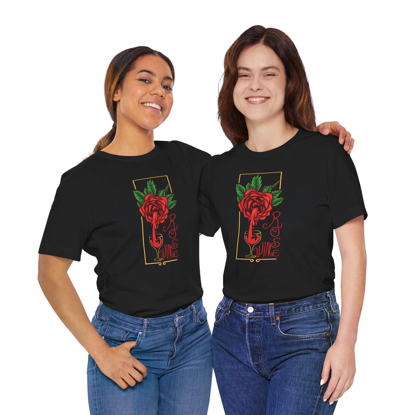 Rose Wine Unisex Tee, Perfect for Wine Lovers, Gifts for Her, Casual Date Night, Summer Apparel, Floral Graphic Shirt