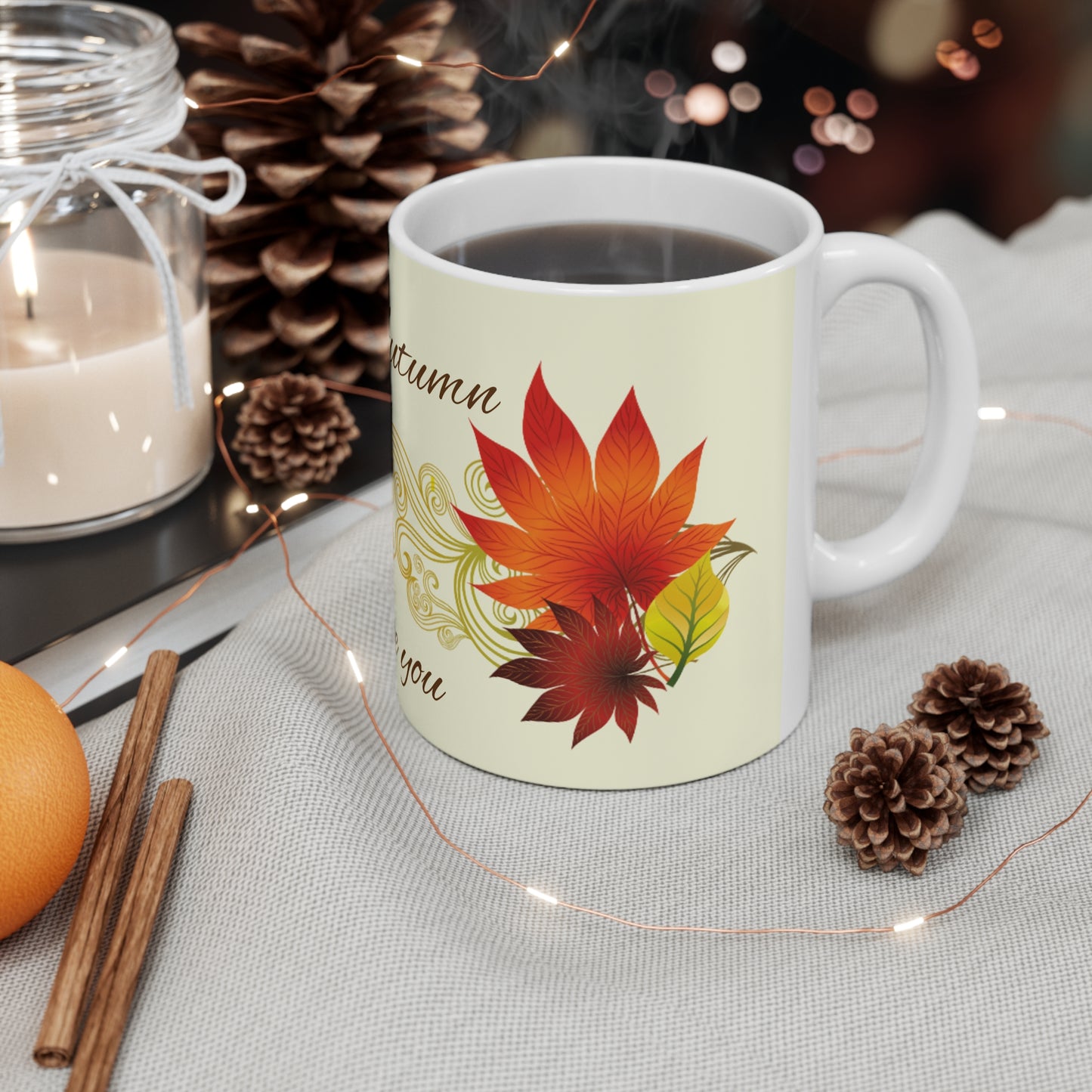 Autumn-Inspired Ceramic Coffee Cups - 'Hello Autumn, We Love You!!.