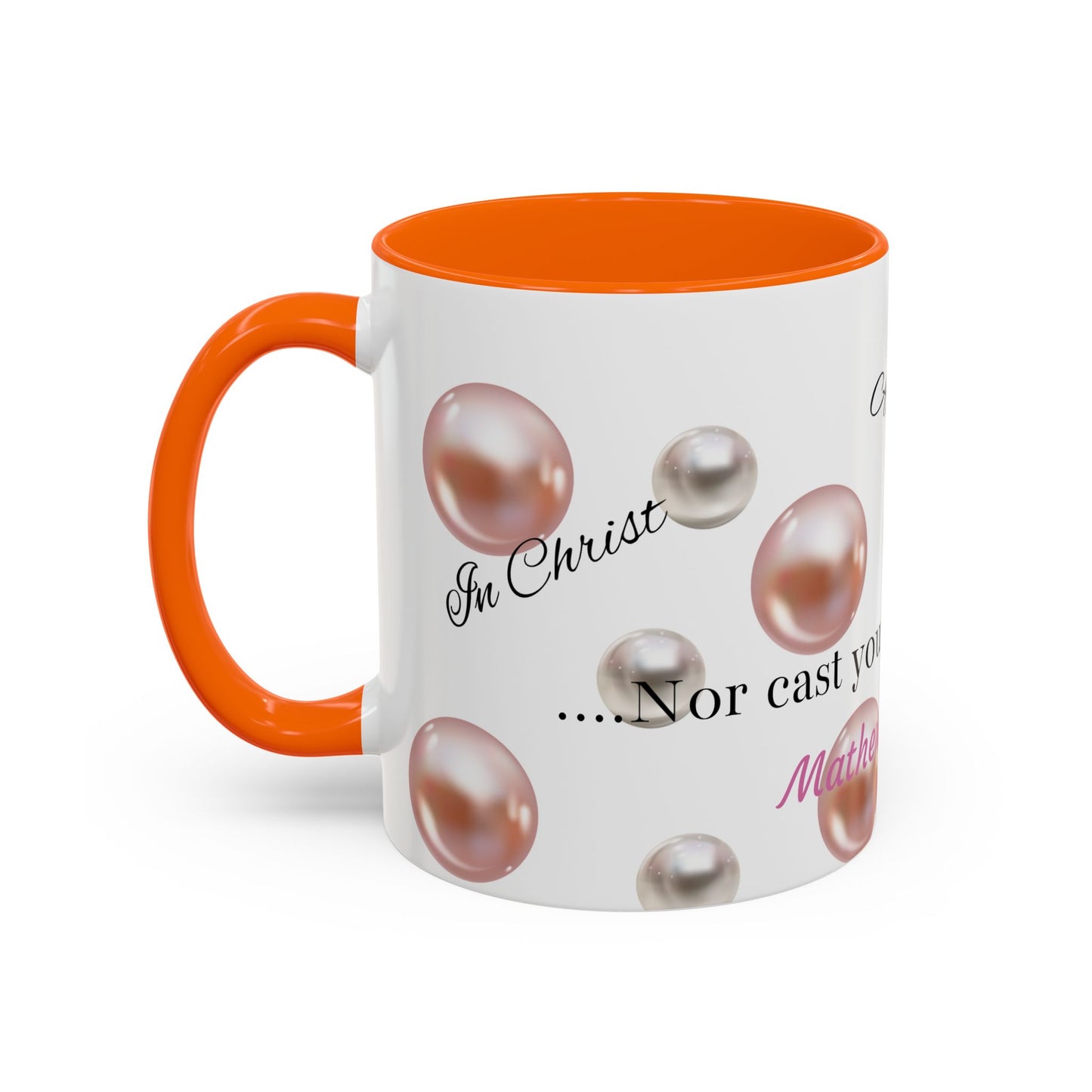 Elegant Inspirational Coffee Mug with Pearls, Unique Gift for Friends, Spiritual Reminder.