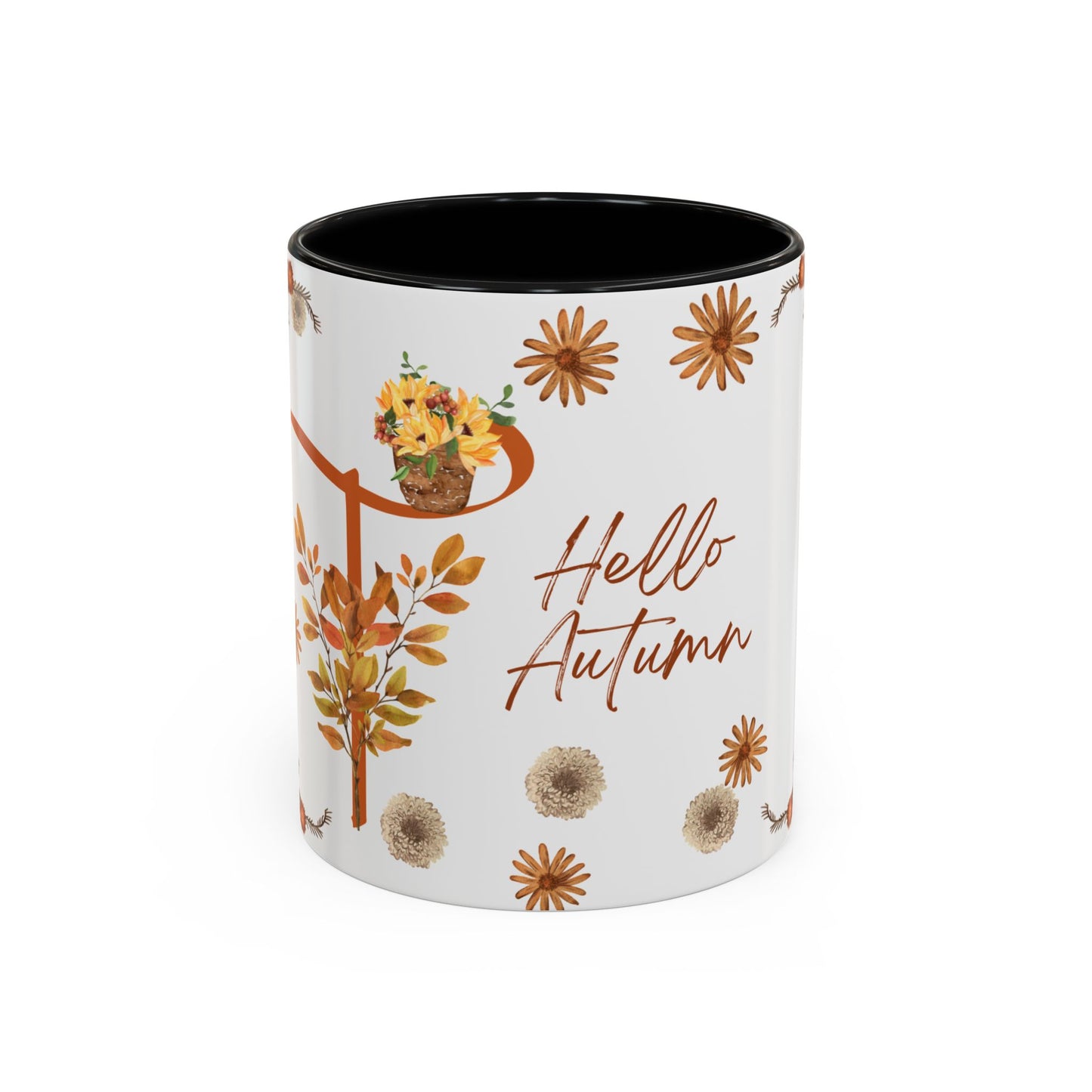 Fall Floral Accent Coffee Mug, Autumn Drinkware, Seasonal Gift, Hello Autumn.