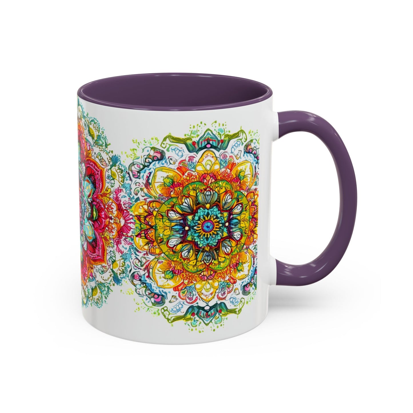 Boho Floral Accent Coffee Mug Colorful Mandala Design.