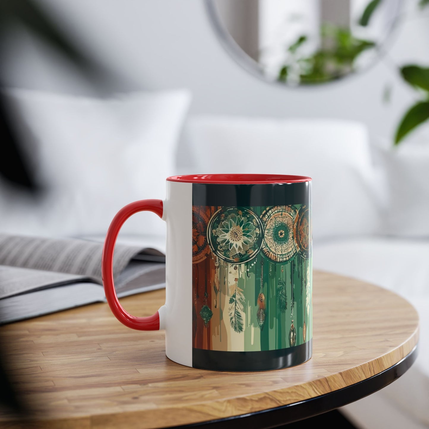 Dreamcatcher Two-Tone Coffee Mug, Boho Mug, Gift for Her, Home Decor, Coffee Lover's Mug, Unique Kitchenware