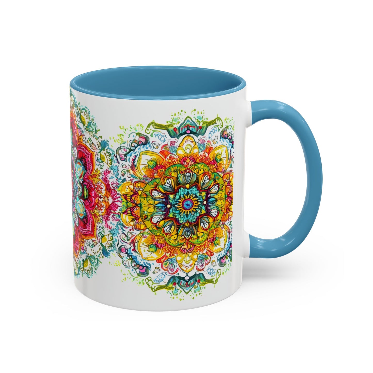 Boho Floral Accent Coffee Mug Colorful Mandala Design.
