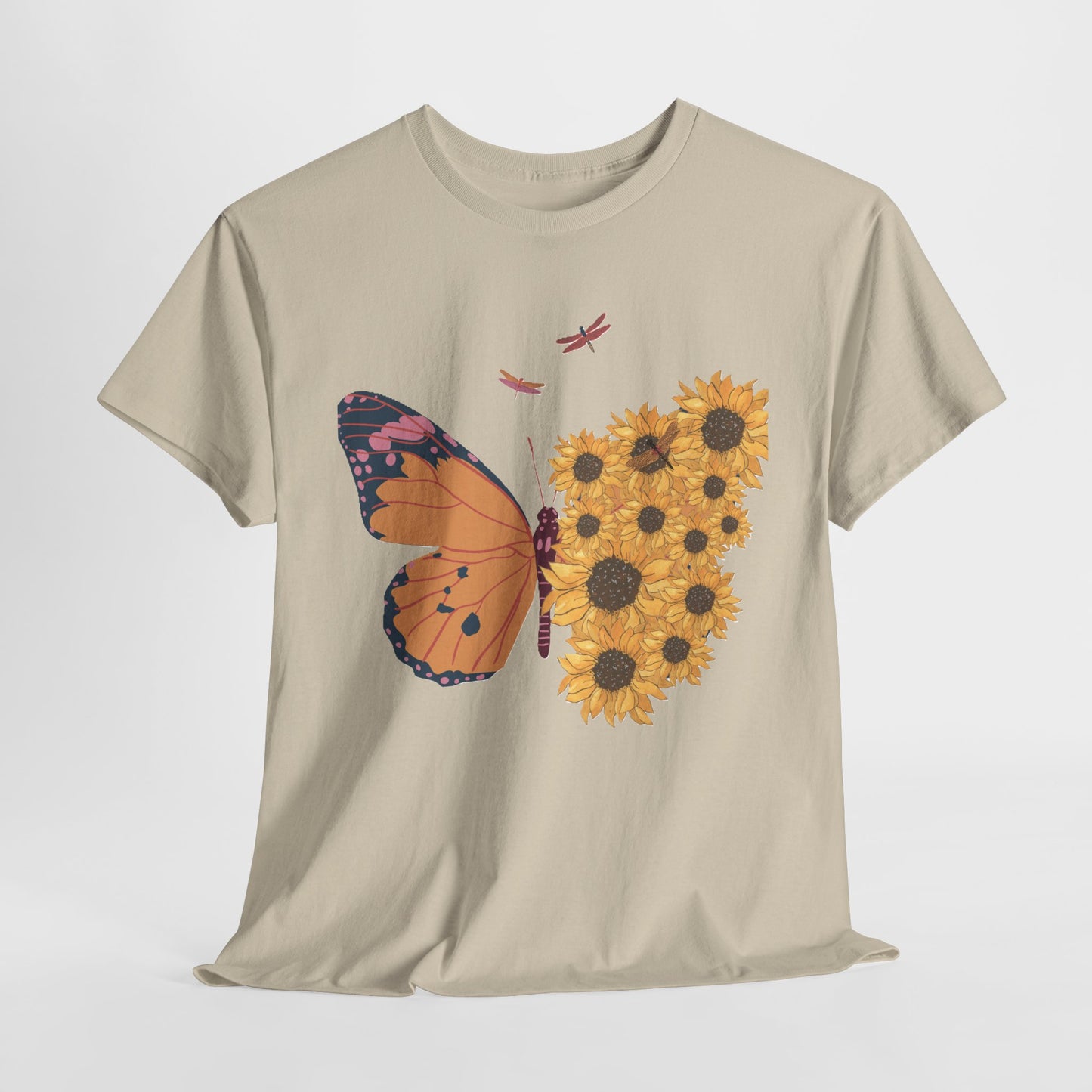 Butterfly and Sunflowers Unisex Heavy Cotton Tee.