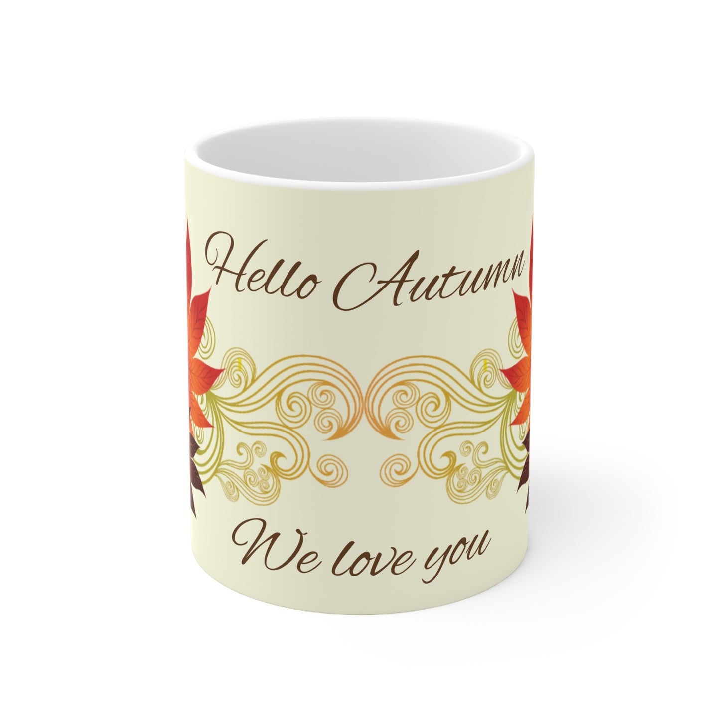 Autumn-Inspired Ceramic Coffee Cups - 'Hello Autumn, We Love You!!.