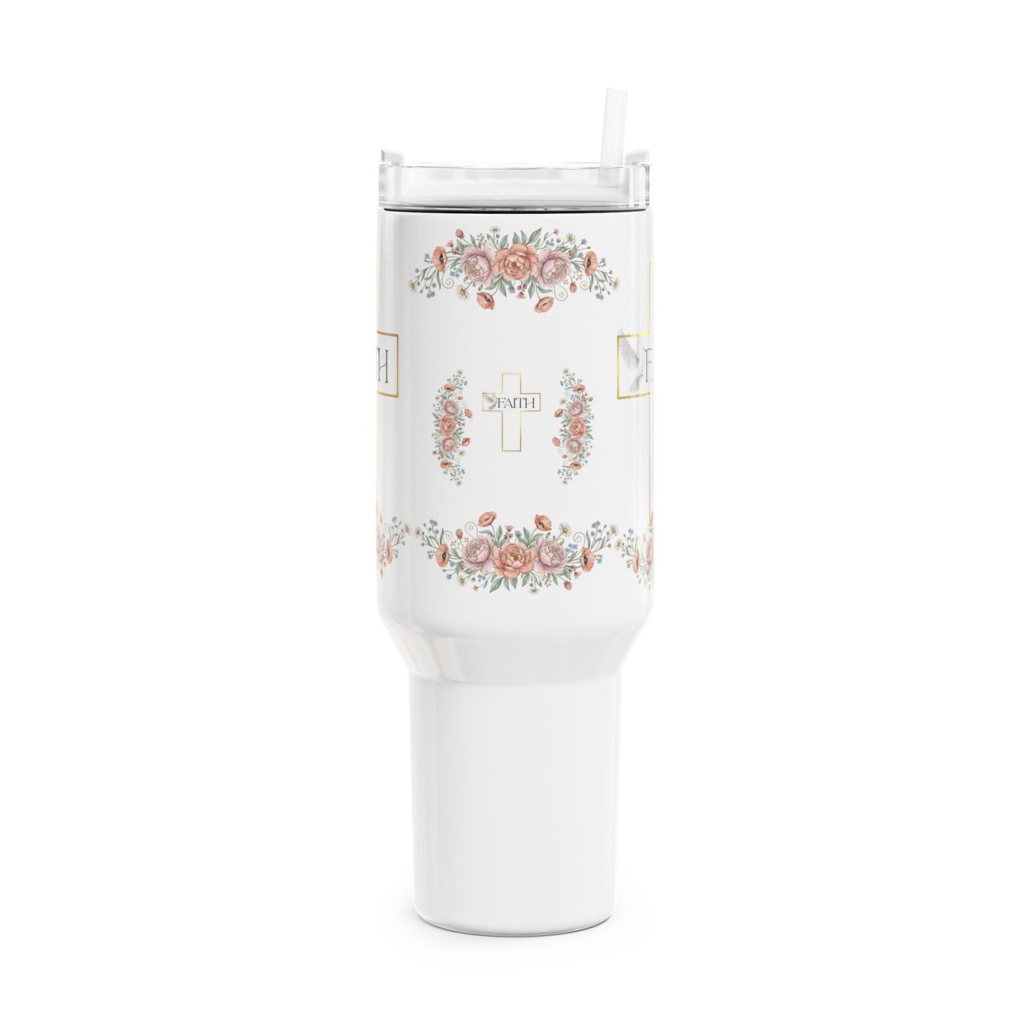Faith Cross Floral Tumbler Large Insulated Christian Travel Mug