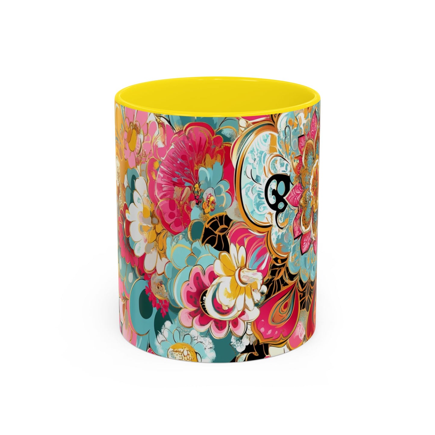 Vibrant Floral Accent Boho Coffee Mug, Floral.